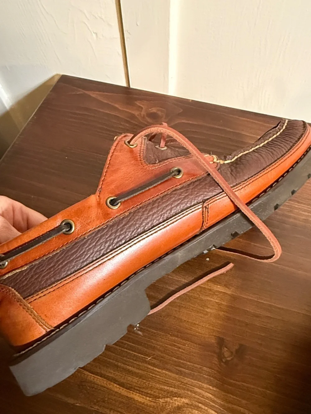 L.L. Bean Men’s Leather Boat Shoes Brown Lace Up Moc Toe Outdoor Comfort Size 11